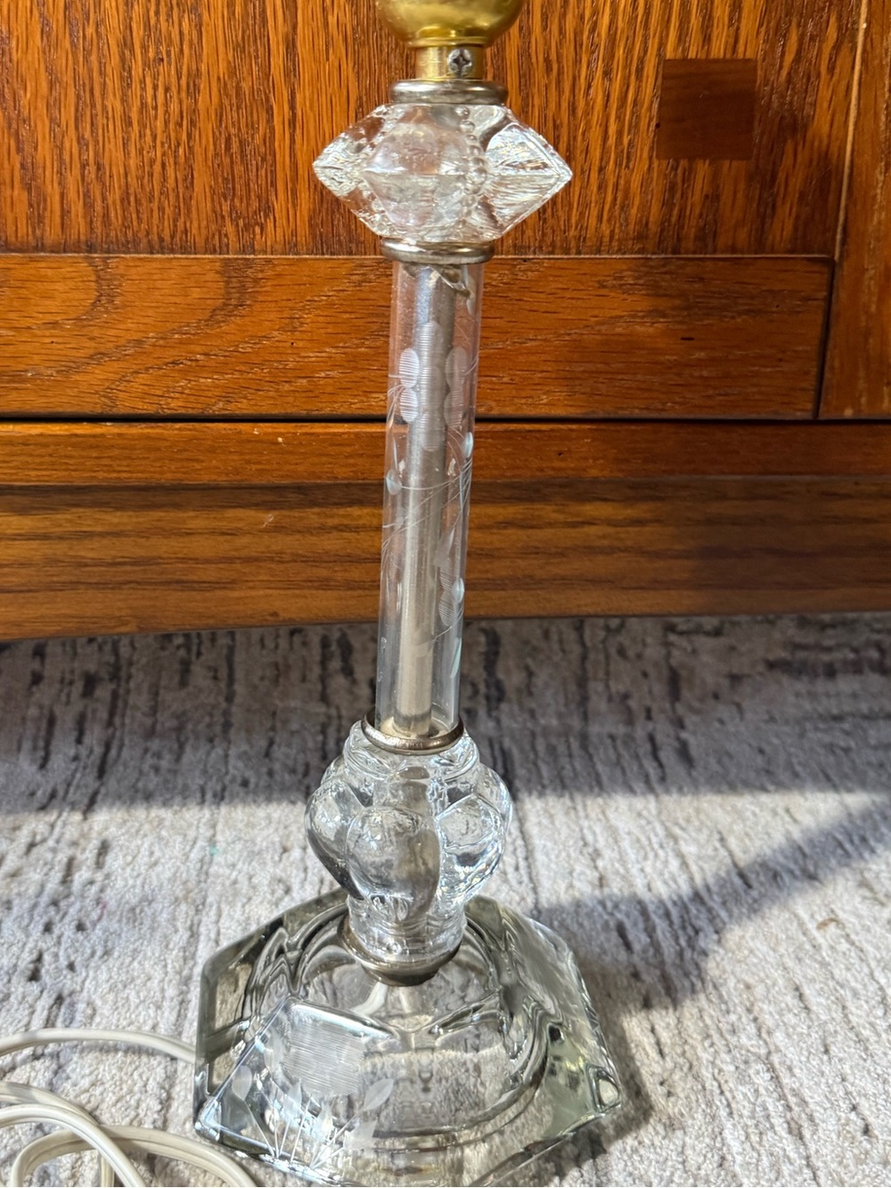 Leviton clear glass with etching Boudoir lamp Vintage